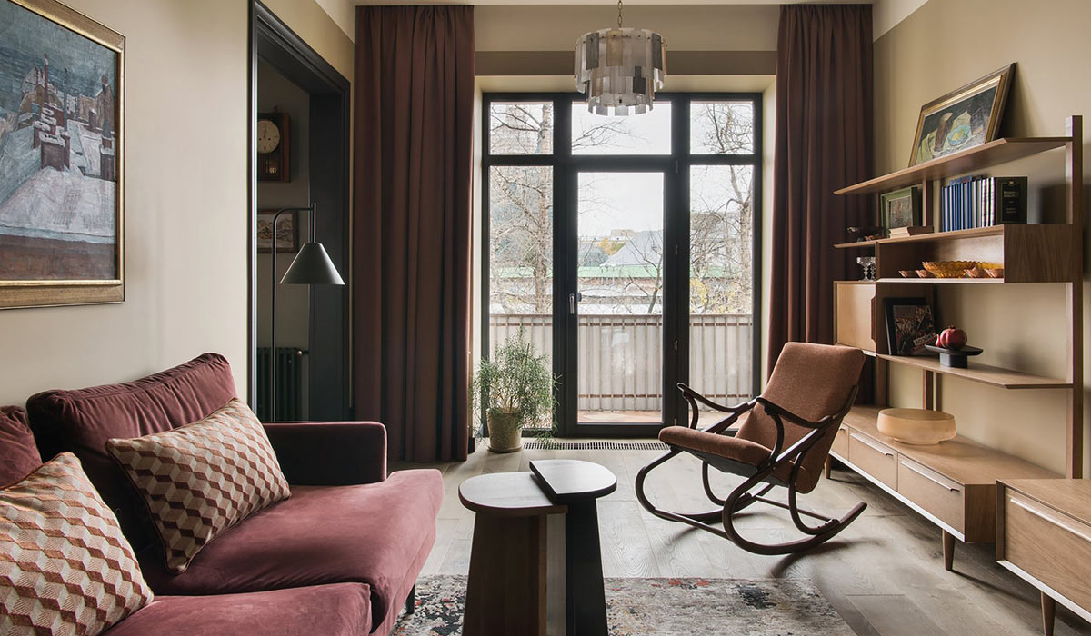 Wooden furniture in a modern living room
