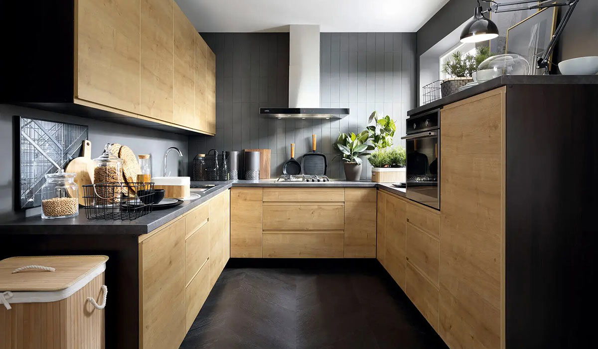 Wooden kitchen in a modern interior